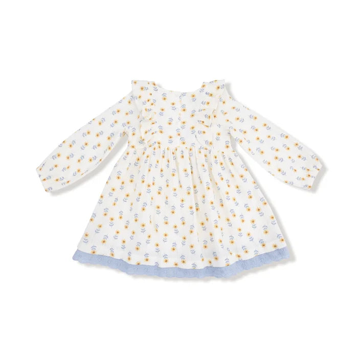 Angel Dear Muslin Dress with Eyelet Trim and Ribbed Leggings - Western Sunflower