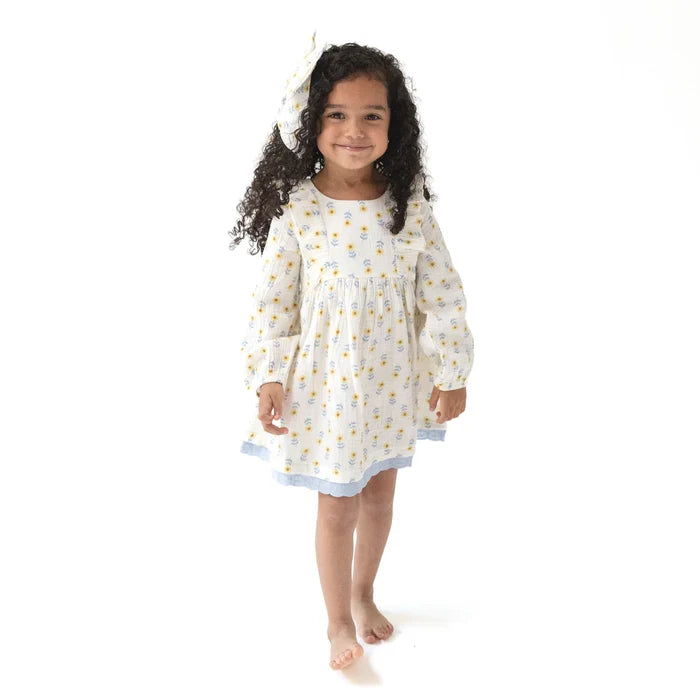 Angel Dear Muslin Dress with Eyelet Trim and Ribbed Leggings - Western Sunflower