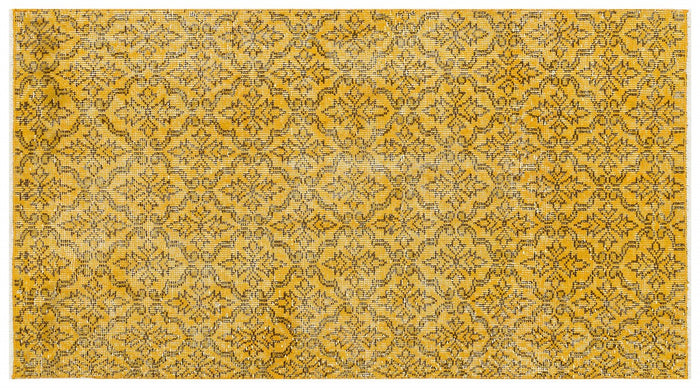 Authentic Hand Woven Floral Pattern Yellow Vintage Carpet