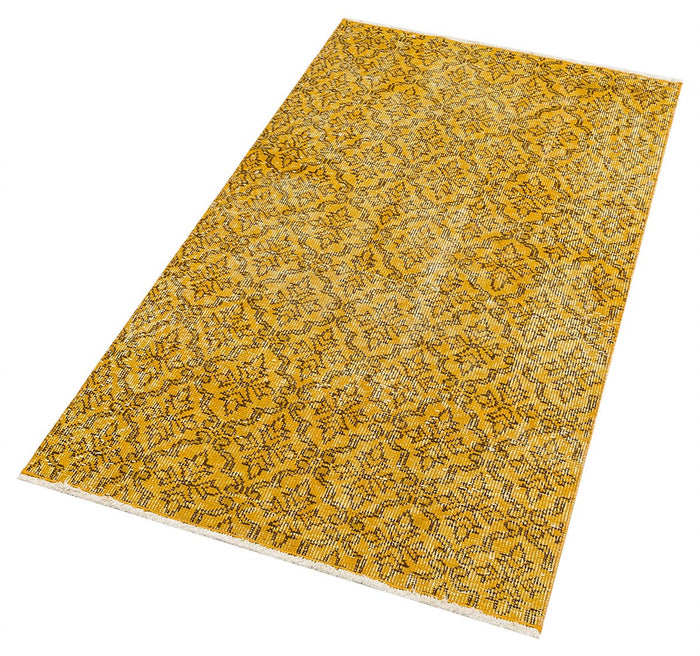 Authentic Hand Woven Floral Pattern Yellow Vintage Carpet