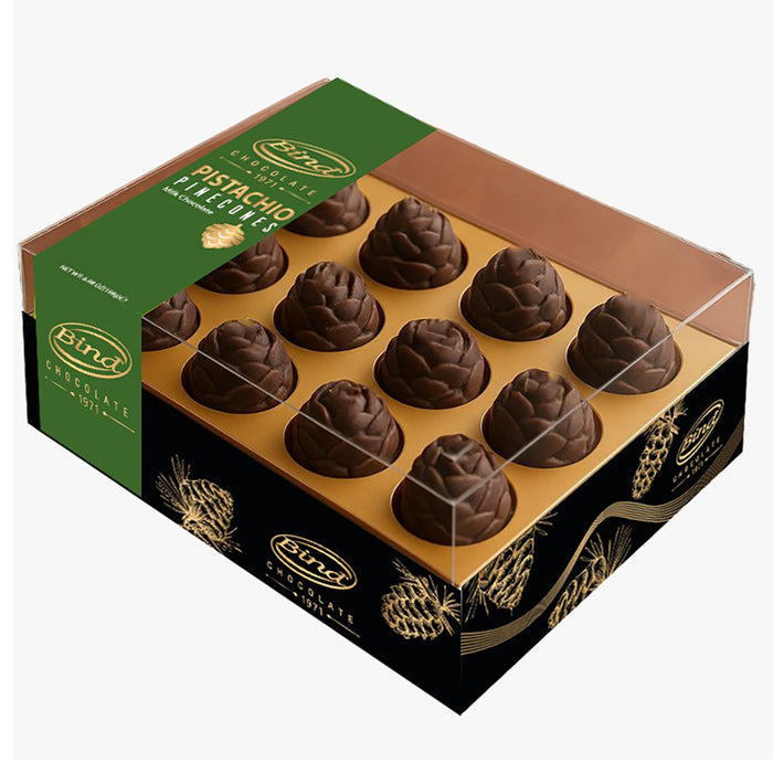 Discover the rich taste of Bind Sutlu Dubai Filled Pinecone Chocolate, a delightful Turkish treat combining smooth milk chocolate with a unique filling of pistachios and crispy kadayif.