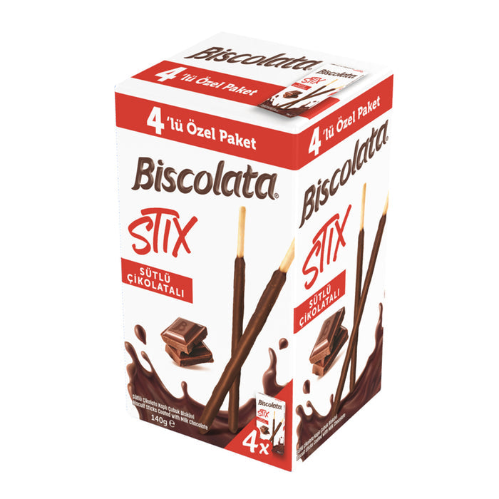 Biscolata Stix Milk Chocolate 4-Pack offers the perfect combination of crispy biscuit sticks and ric