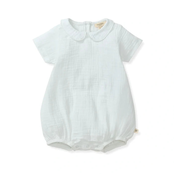 Burts Bees Baby Boy Muslin Collar Bubble Romper