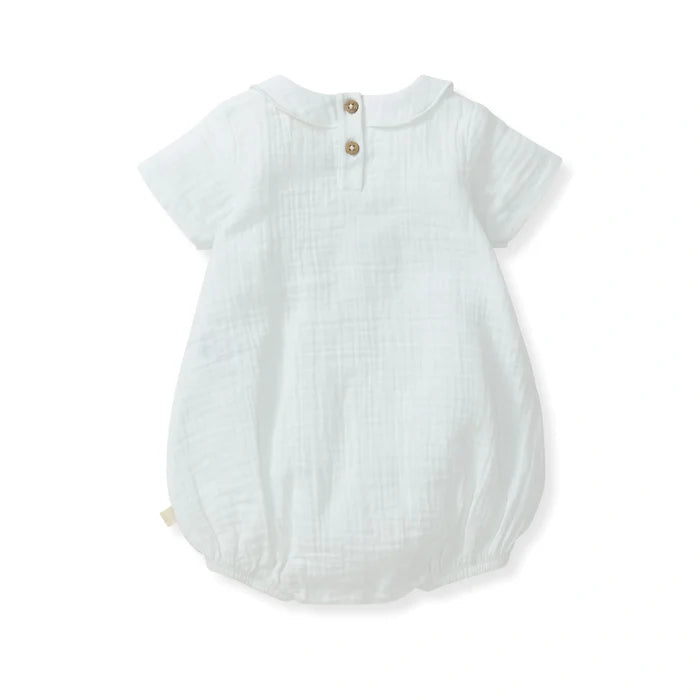 Burts Bees Baby Boy Muslin Collar Bubble Romper