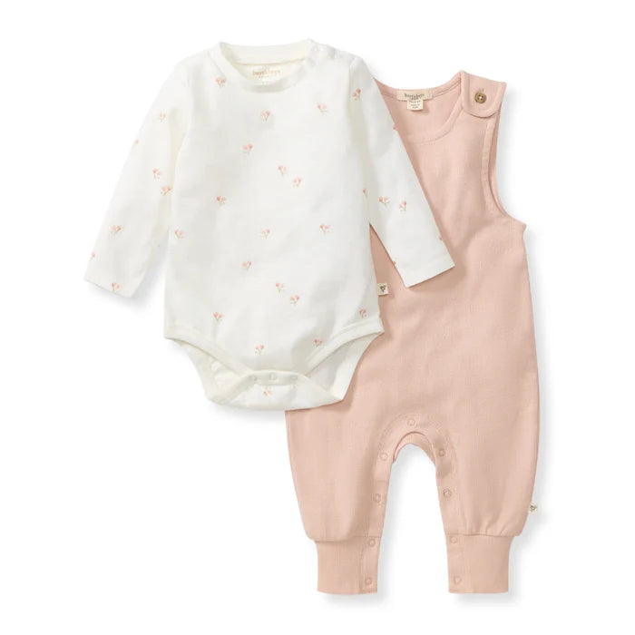 Burt's Bees Ditsy Floret Jumpsuit and Bodysuit Set - Agate Rose