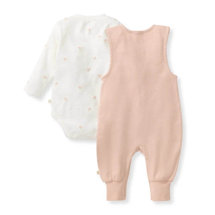 Burt's Bees Ditsy Floret Jumpsuit and Bodysuit Set - Agate Rose