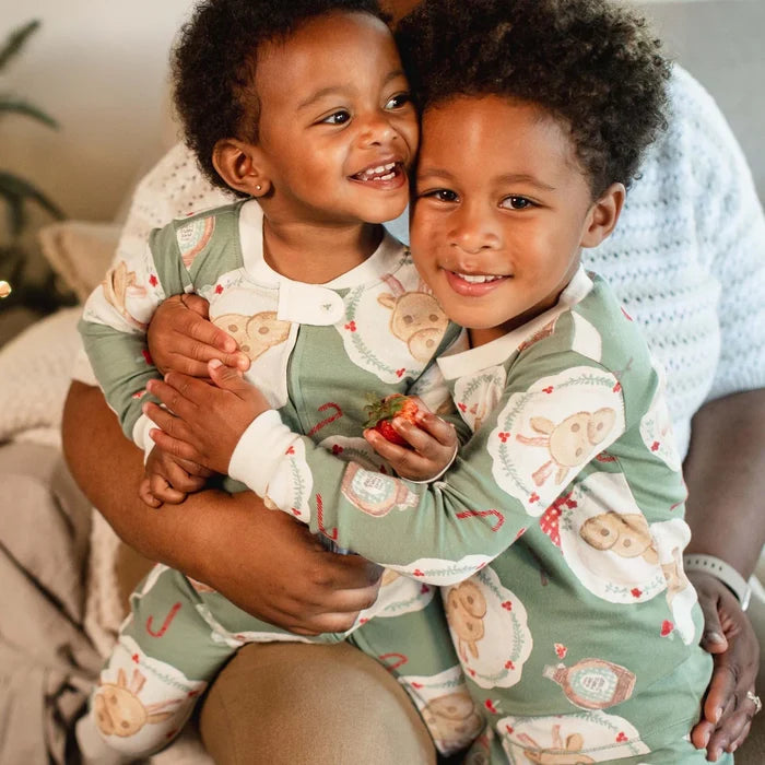 Burt's Bees Reindeer Pancakes Two Piece Pajama Set - Sage Green
