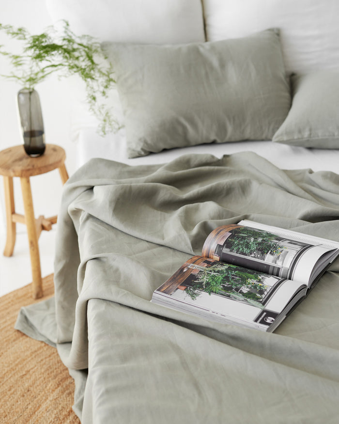 Calm sage linen pillowcase