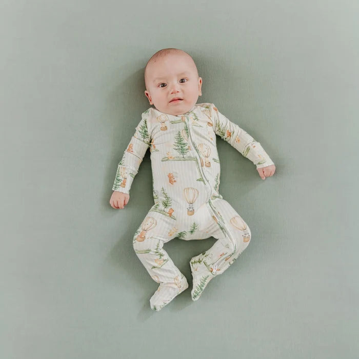 Copper Pearl Bamboo Zip-up Footie - Forest Explorer