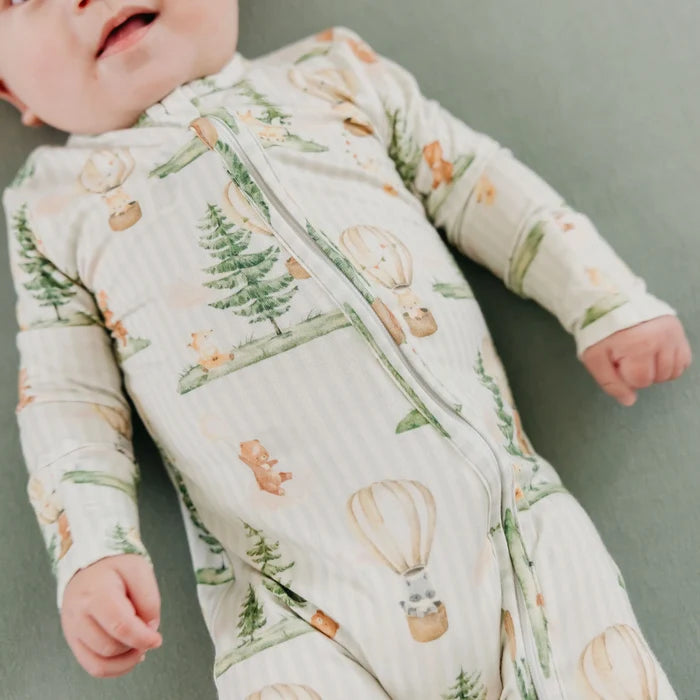 Copper Pearl Bamboo Zip-up Footie - Forest Explorer
