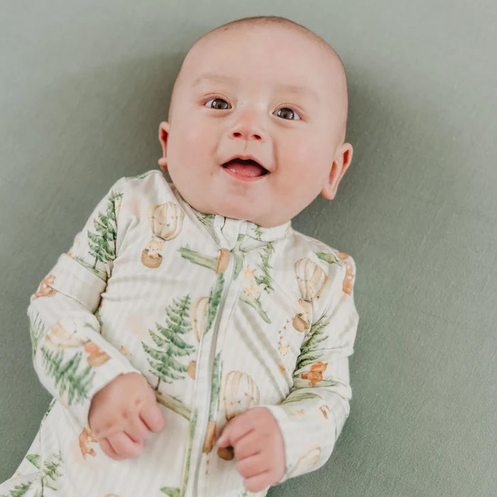 Copper Pearl Bamboo Zip-up Footie - Forest Explorer