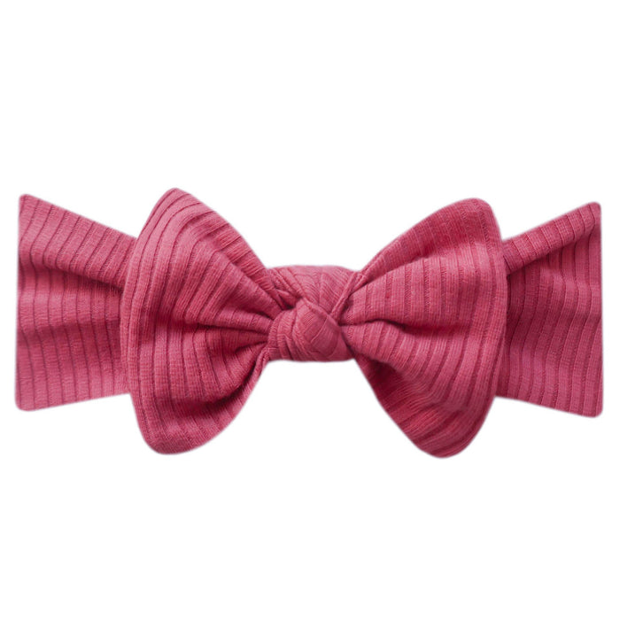 Copper Pearl Rib Knit Headband Bow - Berry