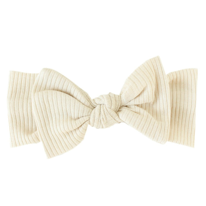 Copper Pearl Rib Knit Headband Bow - Moonstone