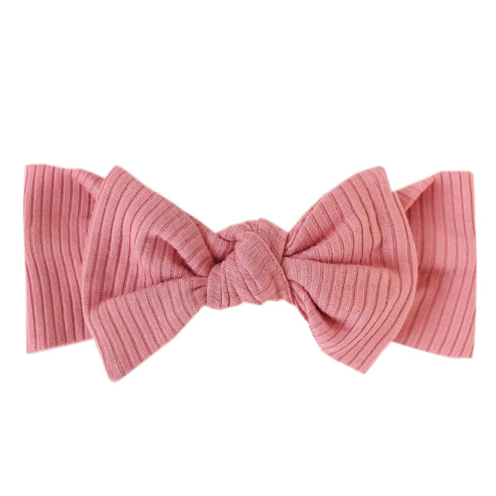 Copper Pearl Rib Knit Headband Bow - Rosewood