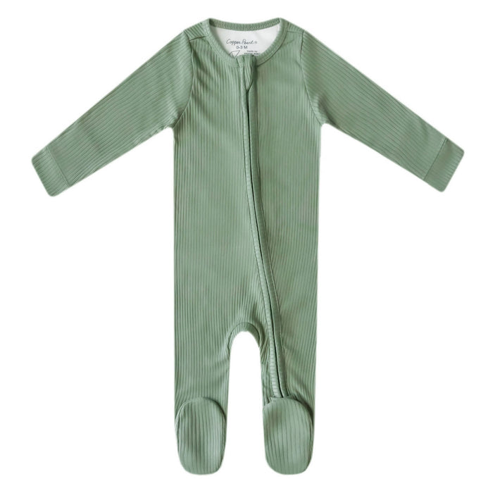 Copper Pearl Rib Knit Zip-up Footie - Clover