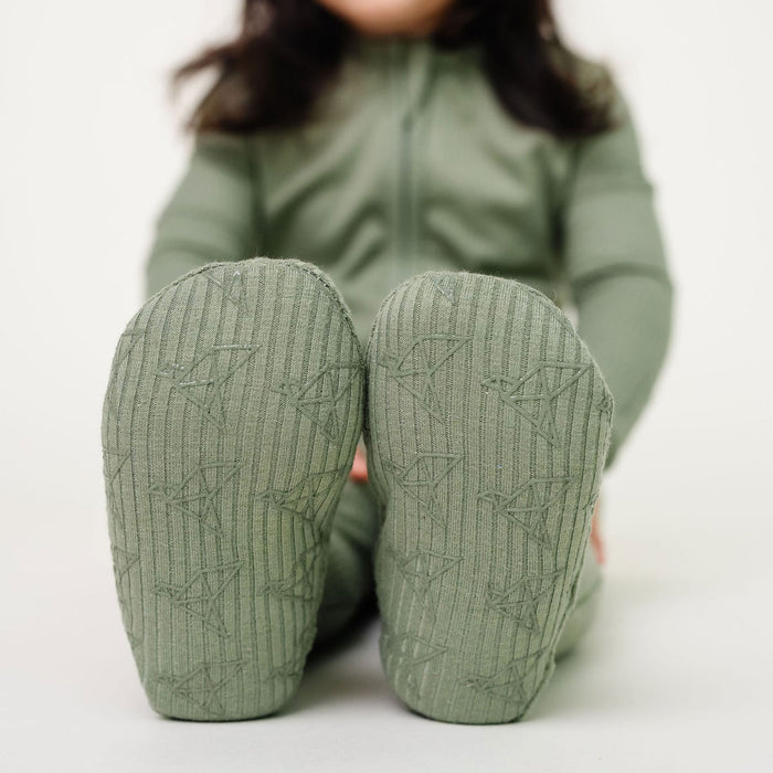 Copper Pearl Rib Knit Zip-up Footie - Clover