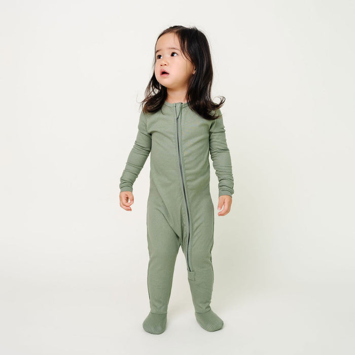 Copper Pearl Rib Knit Zip-up Footie - Clover