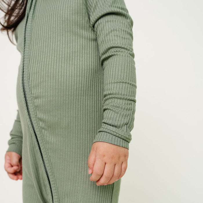 Copper Pearl Rib Knit Zip-up Footie - Clover
