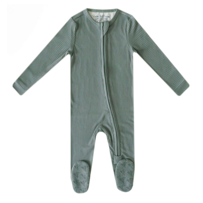 Copper Pearl Rib Knit Zip-up Footie - Moss