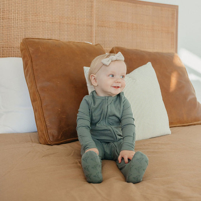 Copper Pearl Rib Knit Zip-up Footie - Moss