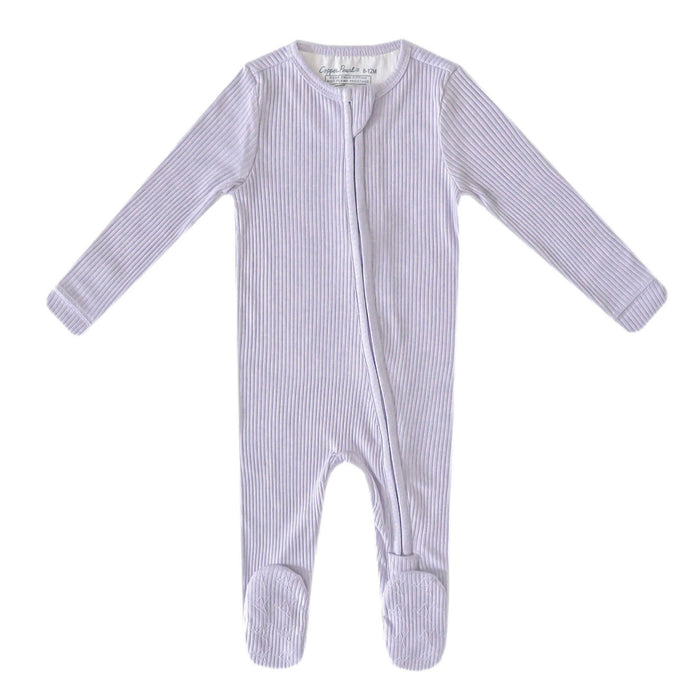 Copper Pearl Rib Knit Zip-up Footie - Periwinkle