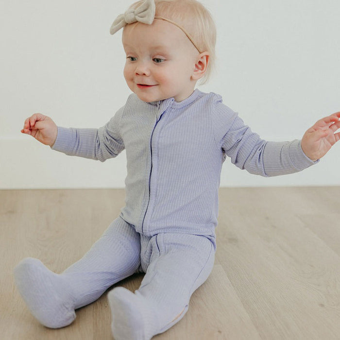 Copper Pearl Rib Knit Zip-up Footie - Periwinkle