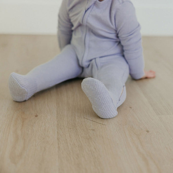 Copper Pearl Rib Knit Zip-up Footie - Periwinkle