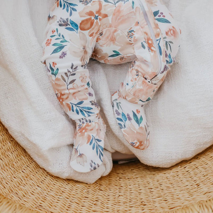 Baby girl wearing Copper Pearl Zip-up Footie - Autumn
