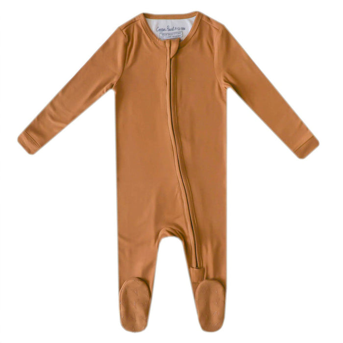 Copper Pearl Zip-up Footie - Camel