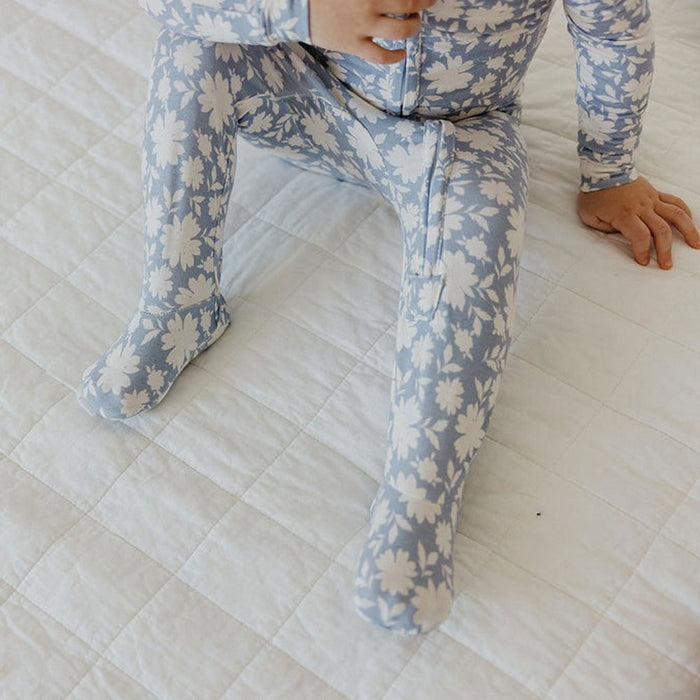 Little girl wearing Copper Pearl Zip-up Footie - Lacie