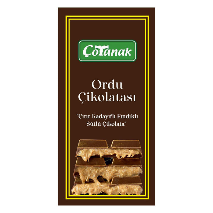 Cotanak Chocolate with Ordu Hazelnut Paste and Crispy Kadaif Filling brings together the rich flavors of Türkiye's Black Sea region in a decadent milk chocolate bar.