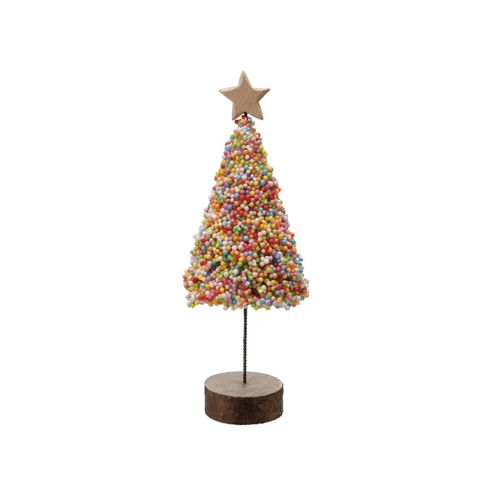 Creative Co-op Foam Microbeads & Resin Christmas Tree with Wood Slice Base & Star