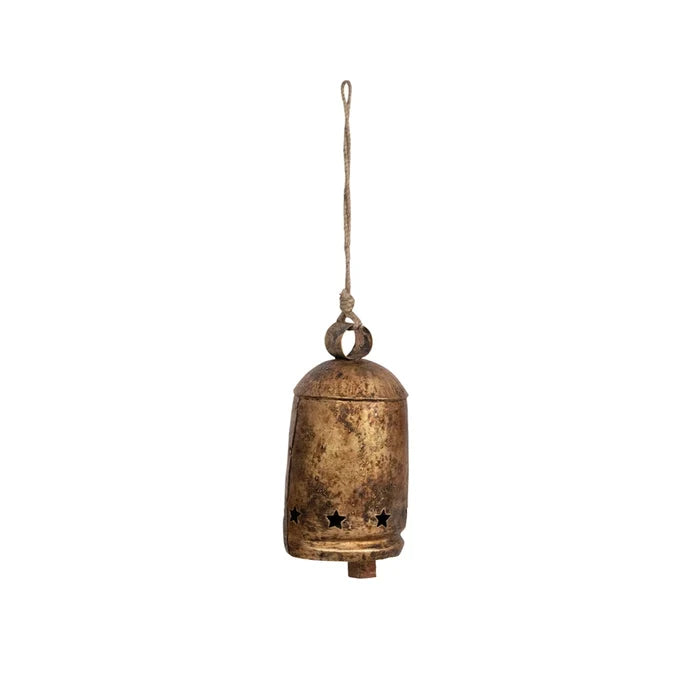 Creative Co-op Metal Bell on Jute Rope with Star Cut-Outs