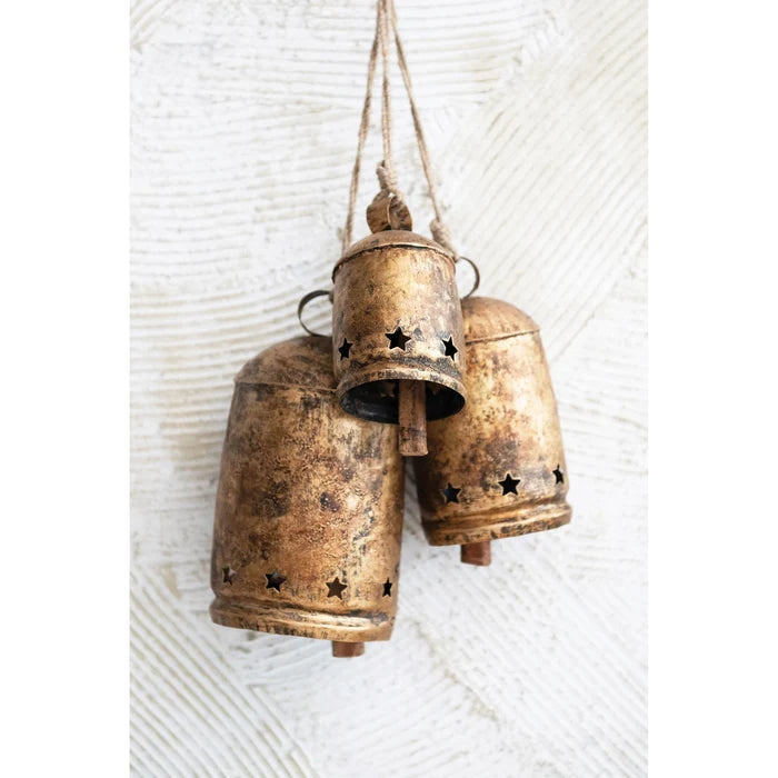 Creative Co-op Metal Bell on Jute Rope with Star Cut-Outs