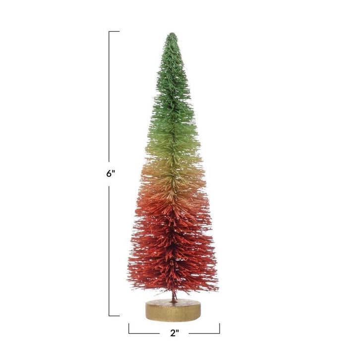 Creative Co-op Sisal Bottle Brush Tree with Wood Base - Green to Red Ombre