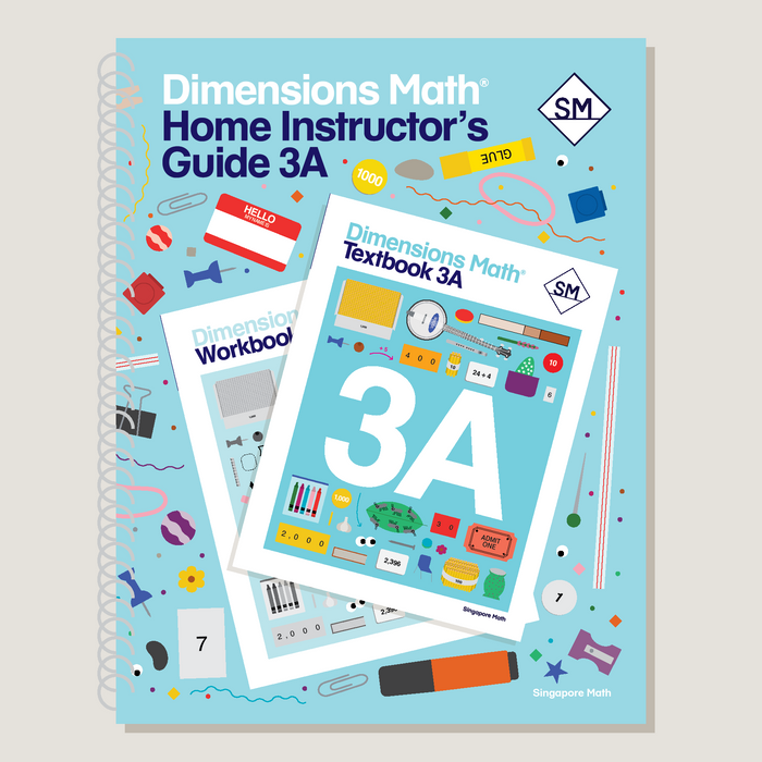 Cover of the 'Dimensions Math Home Instructor's Guide 3A' featuring the title and images of a textbook and workbook with the text '3A' on the front.