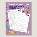 Cover of 'Dimensions Math Home Instructor's Printouts 4A' showing sample math worksheets and decorative elements related to mathematics.