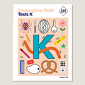 Cover of 'Dimensions Math Tests K' with colorful illustrations on a beige background