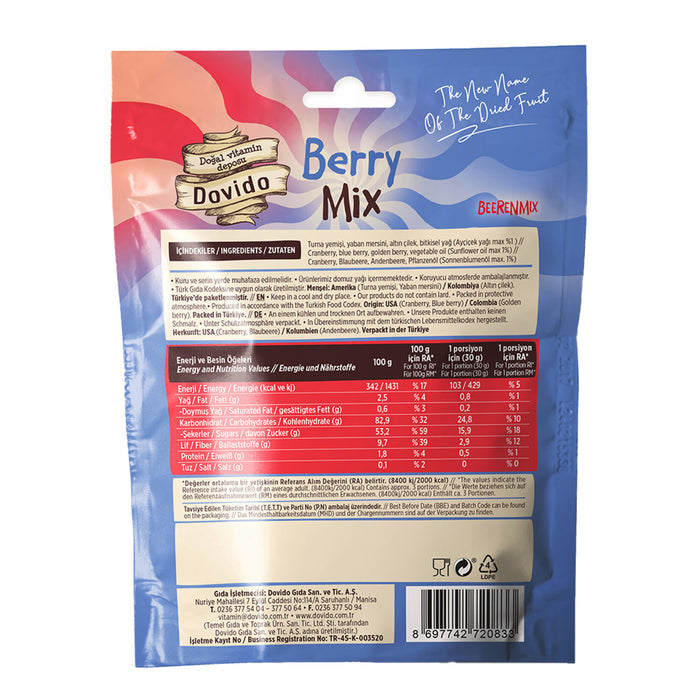 Experience the vibrant taste of nature with Dovido Berry Mix 3.5 oz (100 g), a delicious blend of dr