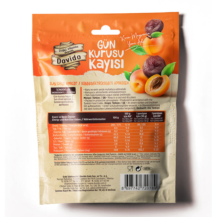 Dovido Sun-Dried Apricots bring the rich taste of naturally dried apricots from Türkiye straight to your pantry.