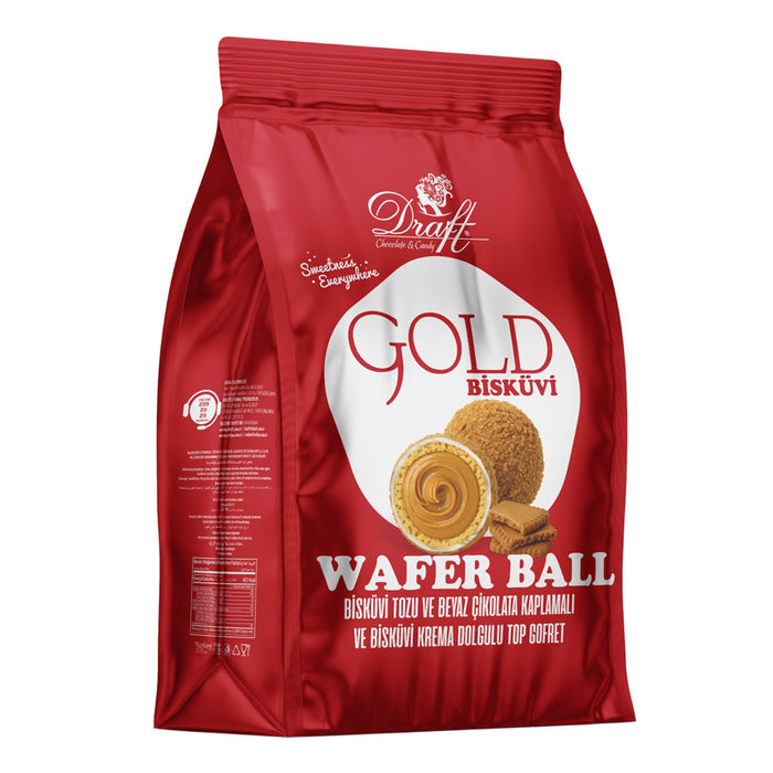Draft Gold Biscuit Coated Filled Wafer Balls bring a delightful crunch and rich flavor to your snack time.