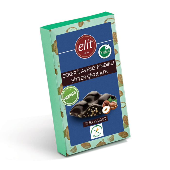 Elit Hazelnut No Sugar Added Prebiotic Dark Chocolate Bar delivers rich, bold flavor with a healthy twist. Crafted in Türkiye, this premium dark chocolate is enhanced with crunchy hazelnuts, prebiotic fiber, and contains no added sugar—making it a guilt-free treat for chocolate lovers.