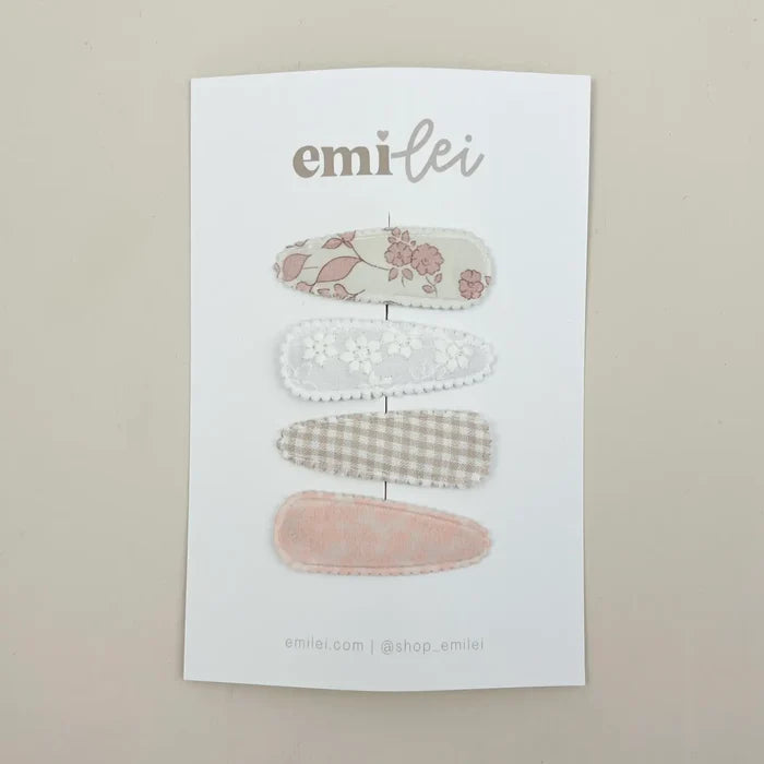 Emi Lei Fabric Hair Clip Snap Barrettes - Set of 4