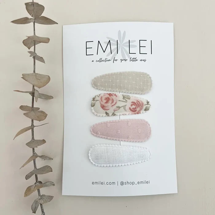 Emi Lei Fabric Hair Clip Snap Barrettes - Set of 4
