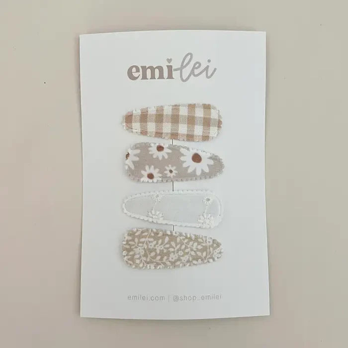Emi Lei Fabric Hair Clip Snap Barrettes - Set of 4