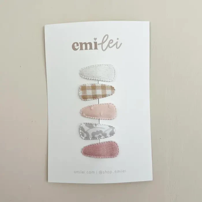 Emi Lei Mini Fabric Hair Clip Snap Barrettes - Set of 5