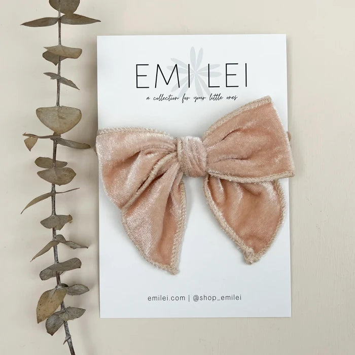 Emi Lei Velvet Fable Bow - Nylon Heaband - Blush