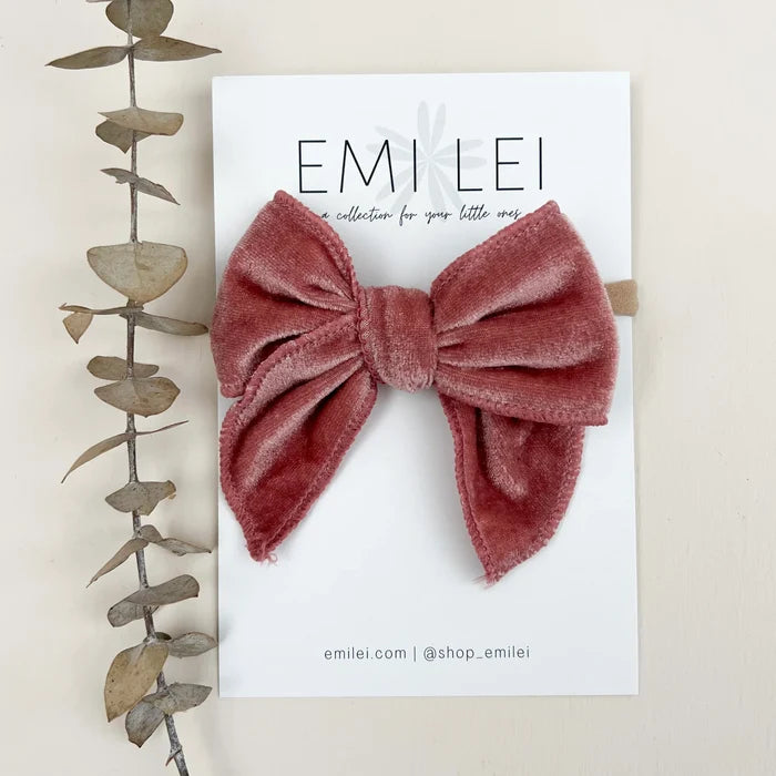Emi Lei Velvet Fable Bow - Nylon Heaband - Rose