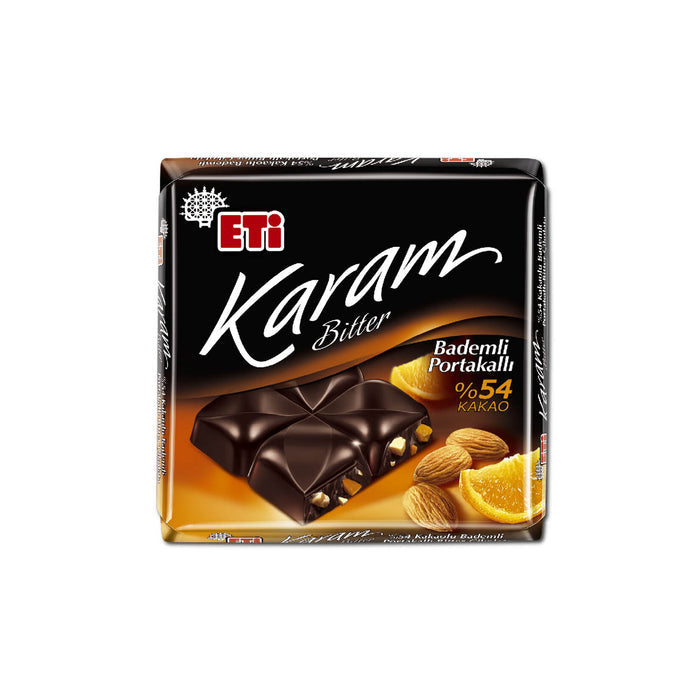 Experience the bold and rich taste of Eti Karam 54% Cacao Almond Orange Dark Chocolate Bar, a premiu