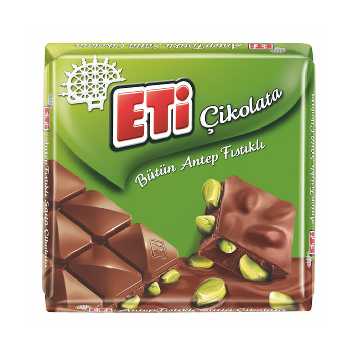 Eti Pistachio Milk Chocolate Square Bar blends rich, creamy milk chocolate with crunchy Antep pistac